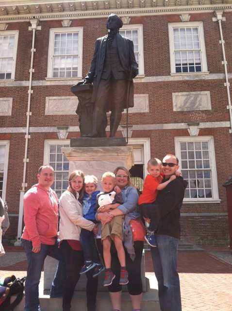 Photo of us and the White family in front of Independence Hall